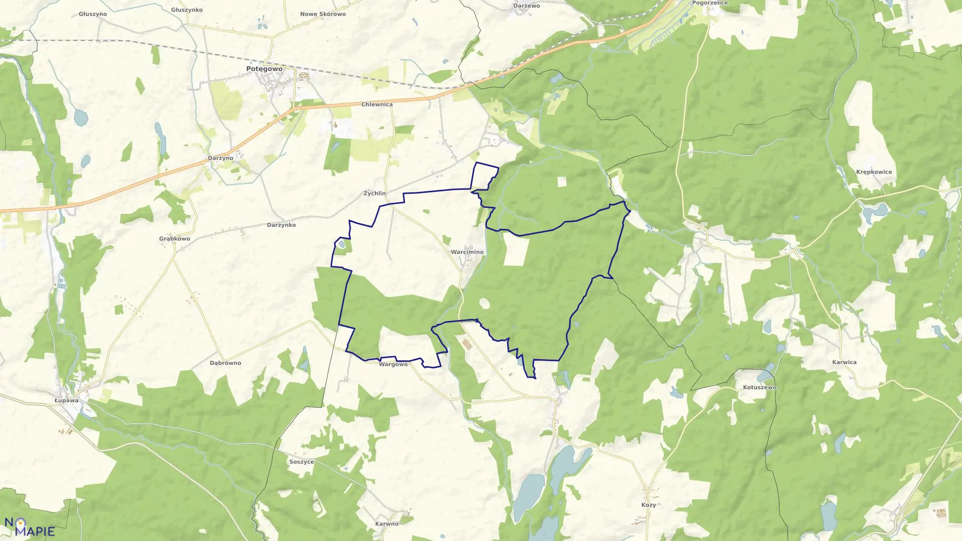 Mapa obrębu WARCIMINO w gminie Potęgowo